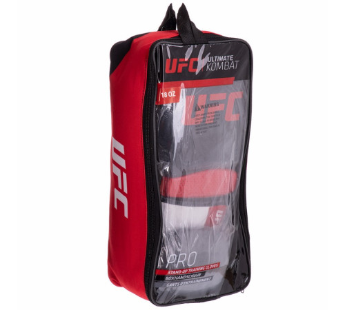 Рукавиці боксерські на липучці шкіряні UFC PRO Training 18унцій червоний-чорний