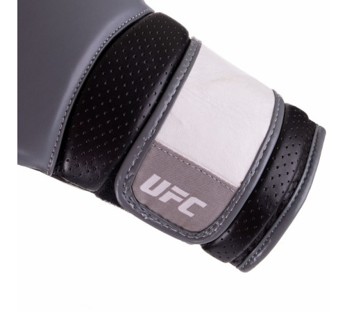 Рукавиці боксерські на липучці шкіряні UFC PRO Training 18унцій сірий-чорний