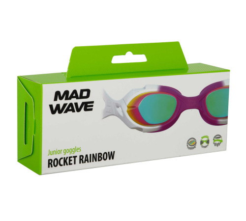 Окуляри для плавання юніорські райдужні лінзи MadWave ROCKET RAINBOW JUNIOR кольори в асортименті