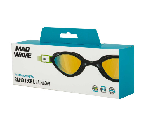 Окуляри для плавання дорослі райдужні лінзи дорослі MadWave RAPID TECH L Rainbow кольори в асортименті