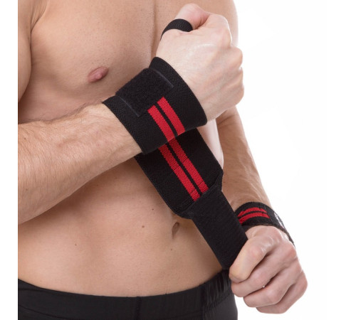 Бинти кистьові для жиму STRENGTH WRIST WRAPS Zelart 2штуки чорний-червоний