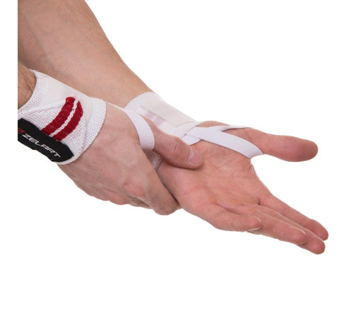 Бинти кистьові для жиму STRENGTH WRIST WRAPS Zelart 2штуки білий-червоний