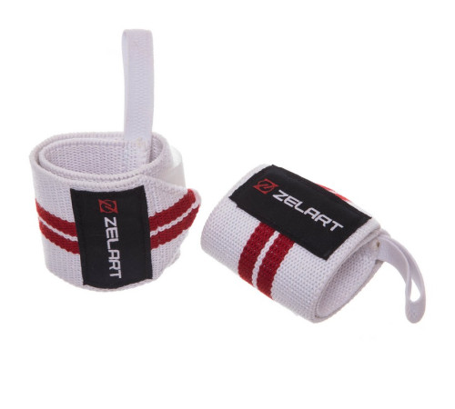 Бинти кистьові для жиму STRENGTH WRIST WRAPS Zelart 2штуки білий-червоний