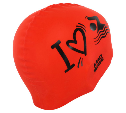 Шапочка для плавання силіконова для дорослих MadWave LOVE SWIMMIMG червоний