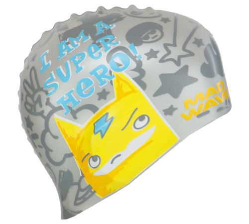 Шапочка для плавання силіконова юніорська MadWave Junior SUPER HERO сріблий