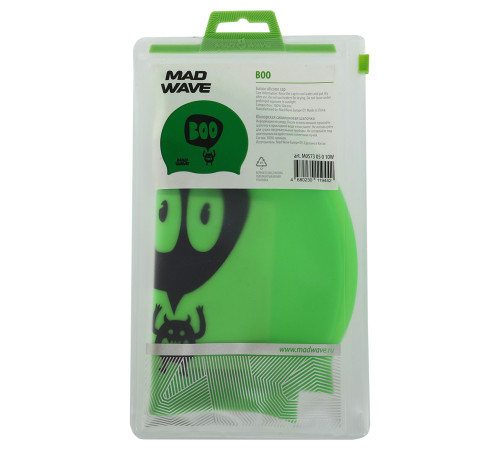 Шапочка для плавания силиконовая юниорская MadWave Junior Boo зеленый