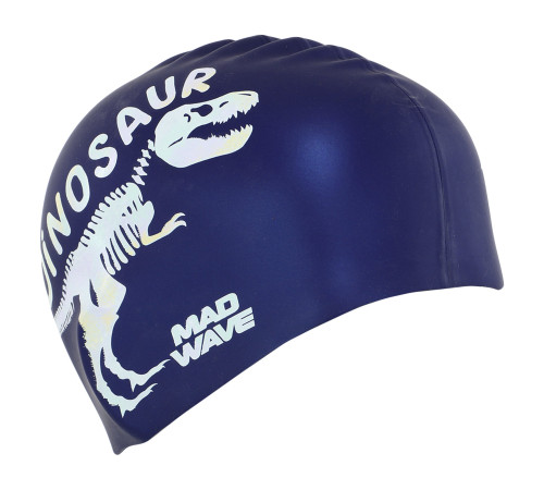 Шапочка для плавання силіконова юніорська MadWave Junior DINOSAUR темно-синій