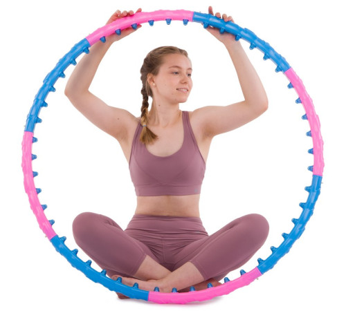 Обруч для похудения массажный разборной Хула Хуп Hula Hoop DYNAMIC JIESEN HOOP 8 секций розовый-синий