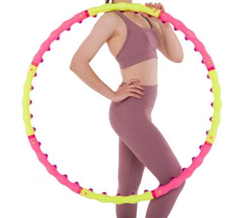 Обруч для схуднення масажний розбірний Хула Хуп Hula Hoop SPORT HOOP 8 секцій рожевий-лимонний