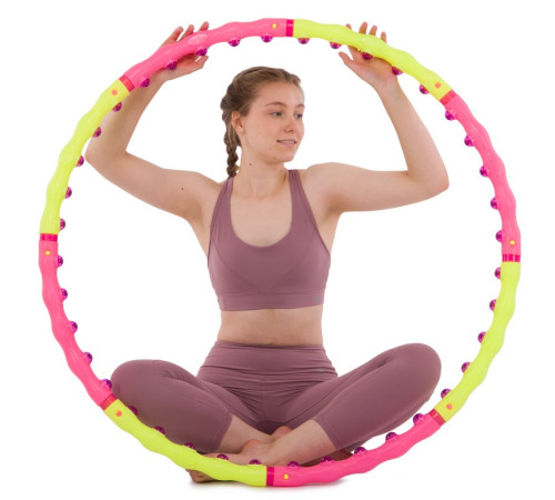 Обруч для схуднення масажний розбірний Хула Хуп Hula Hoop SPORT HOOP 8 секцій рожевий-лимонний