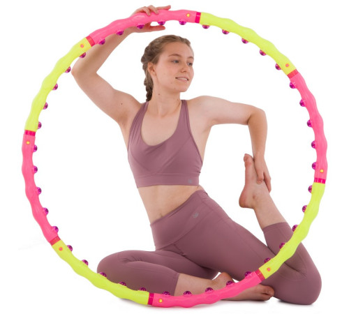 Обруч для схуднення масажний розбірний Хула Хуп Hula Hoop SPORT HOOP 8 секцій рожевий-лимонний