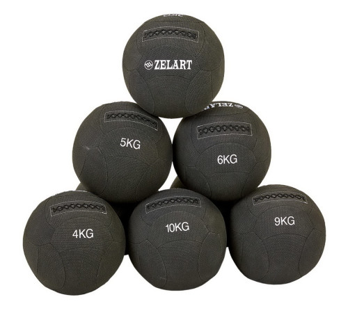 М'яч набивний медичний для кросфіту в кевларовій оболонці WALL BALL Zelart 10кг чорний