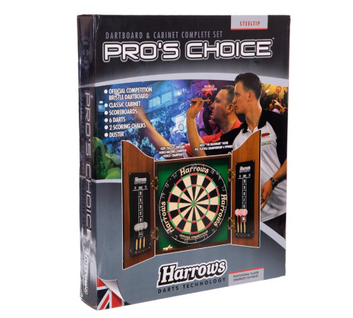 Дартс із кабінетом для мішені з Сизалю Sisal 6 дротиків і мішень Harrows PROS CHOICE COMBO SET 46см