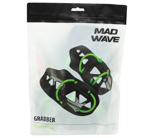 Лопатки для плавания ласты для рук MadWave GRABBER Forearm черный-зеленый