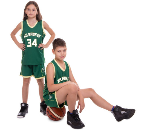 Форма баскетбольная детская NBA клуб Milwaukee Bucks 34 S-2XL зеленый-желтый