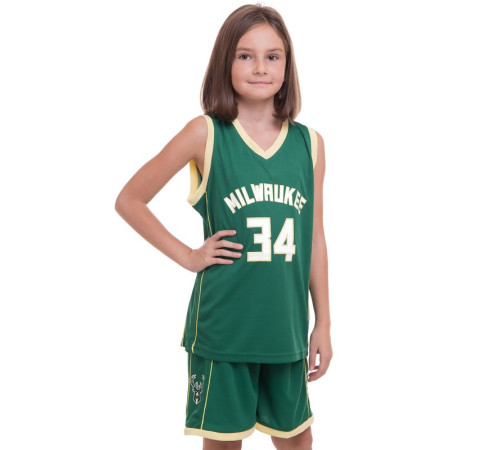 Форма баскетбольная детская NBA клуб Milwaukee Bucks 34 S-2XL зеленый-желтый