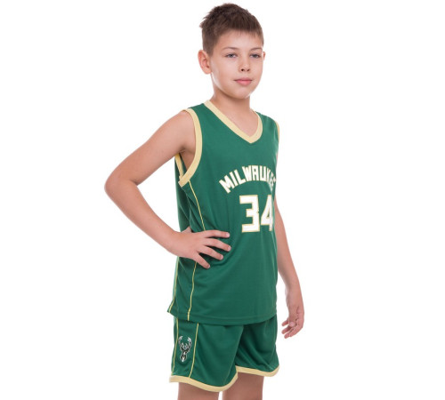 Форма баскетбольная детская NBA клуб Milwaukee Bucks 34 S-2XL зеленый-желтый