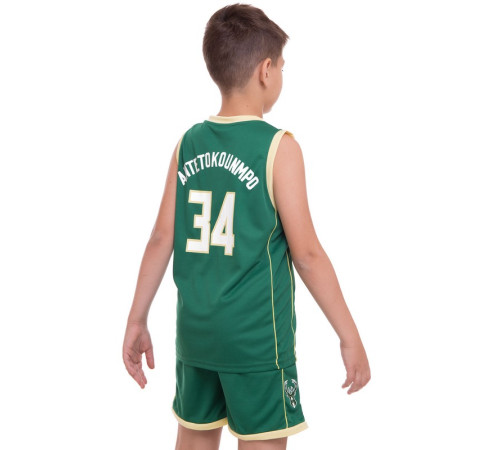 Форма баскетбольная детская NBA клуб Milwaukee Bucks 34 S-2XL зеленый-желтый