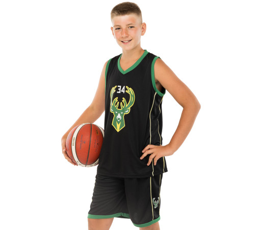 Форма баскетбольная детская NBA клуб Milwaukee Bucks 34 S-2XL черный-зеленый