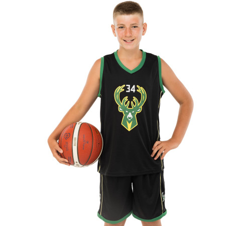 Форма баскетбольная детская NBA клуб Milwaukee Bucks 34 S-2XL черный-зеленый