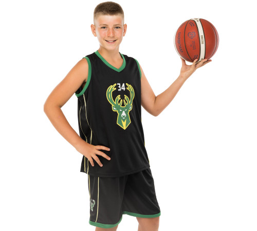 Форма баскетбольная детская NBA клуб Milwaukee Bucks 34 S-2XL черный-зеленый
