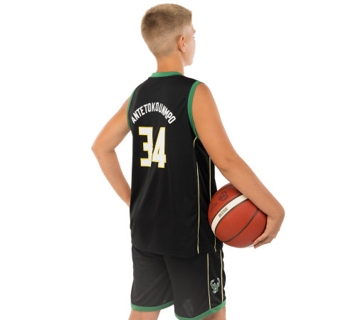 Форма баскетбольная детская NBA клуб Milwaukee Bucks 34 S-2XL черный-зеленый