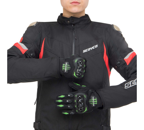 Моторукавиці короткі для міста із захистом MONSTER S-XXL чорний-салатовий