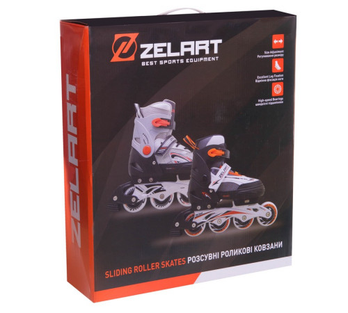 Роликовые коньки раздвижные Zelart размер 28-42 черный-оранжевый