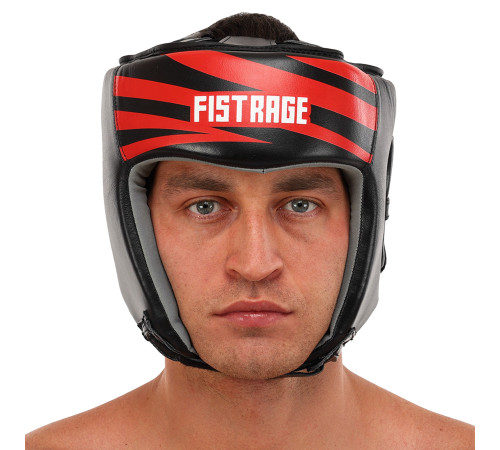 Шолом боксерський відкритий шкіряний FISTRAGE RAGE S-XL чорний-червоний
