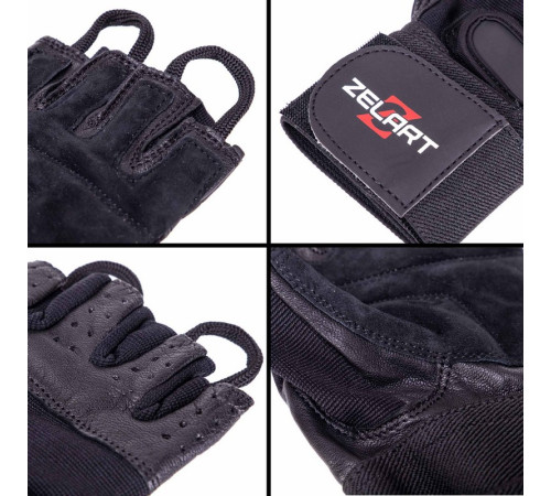 Перчатки для фитнеса и тяжелой атлетики кожаные Zelart S-XXL черный