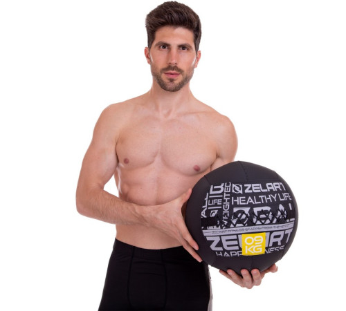 М'яч набивний медичний для кросфіту WALL BALL Zelart 9кг чорний