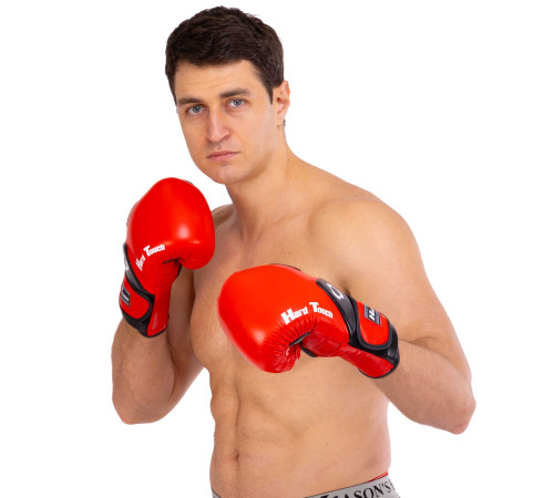 Рукавиці боксерські на липучці шкіряні HARD TOUCH 10-14унцій кольори в асортименті