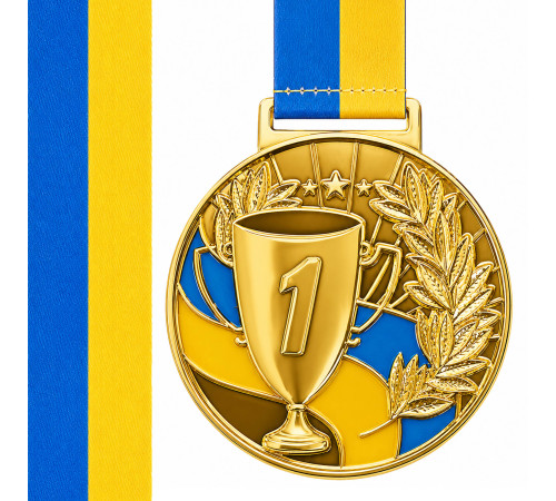 Медаль спортивна зі стрічкою SP-Sport UKRAINE з українською символікою ø6,5см золото, срібло, бронза