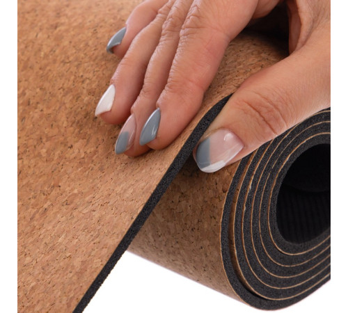 Килимок для йоги Пробковий каучуковий двошаровий Yoga mat Record 183x61мx0.4cм з принтом Місячний Цикл коричневий