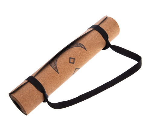 Килимок для йоги Пробковий каучуковий двошаровий Yoga mat Record 183x61мx0.4cм з принтом Місячний Цикл коричневий