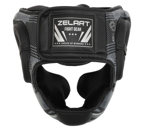 Шлем боксерский с полной защитой PU Zelart S-XL черный-серый