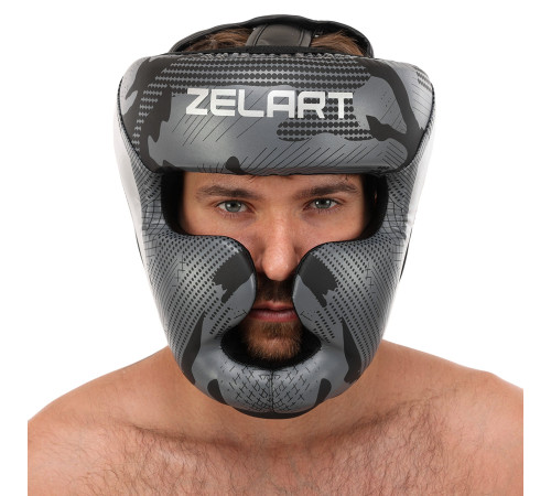 Шлем боксерский с полной защитой PU Zelart S-XL черный-серый