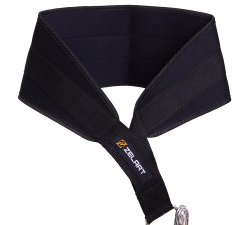 Пояс атлетичний для обтяження текстильний з ланцюгом та карабіном Zelart Dipping Belt спинка-20см чорний