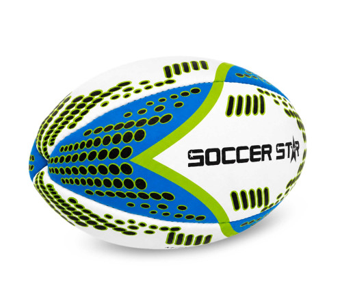 М'яч для регбі SOCCER STAR №4 білий-синій-салатовий