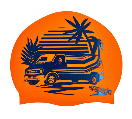 Шапочка для плавания силиконовая для взрослых SPEEDO SLOGAN PRINT оранжевый-синий