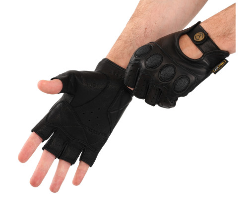 Мотопальчатки без пальців шкіряні із захистом кісточок NERVE M-XL чорний