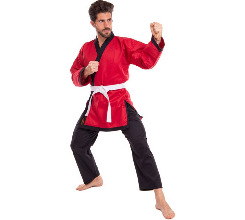Кімоно для айкікендо карате куртка штани та пояс AYKIKENDO KARATE BALLONSTAR 120-190см червоний-чорний