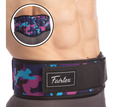 Пояс атлетичний текстильний FAIRTEX спинка-18см розмір-S-XL чорний-фіолетовий-блакитний