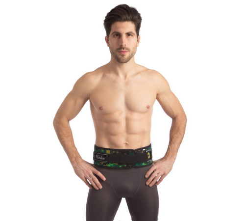 Пояс атлетический текстильный FAIRTEX спинка-17см размер-S-XL черный-зеленый