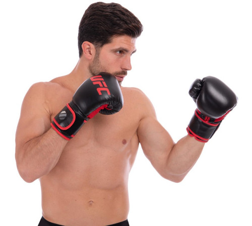 Рукавиці боксерські на липучці PU UFC Myau Thai Style 16 унцій чорний