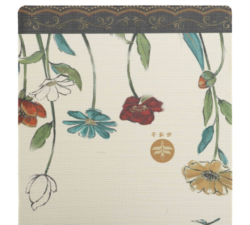 Килимок для йоги Льняний двошаровий каучуковий Record розмір 183x61x0,3см з Квітковим принтом бежевий