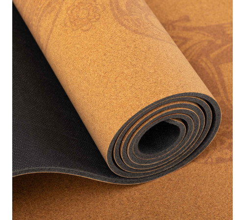 Килимок для йоги Пробковий каучуковий двошаровий Yoga mat Record 183x61мx0.4cм з принтом Марш Слонів коричневий
