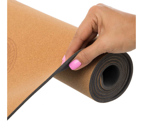 Килимок для йоги Пробковий каучуковий двошаровий Yoga mat Record 183x61мx0.4cм з принтом Марш Слонів коричневий