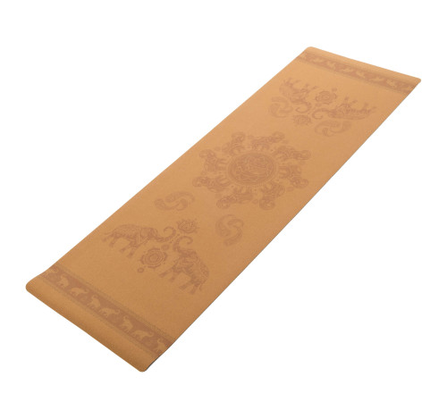 Килимок для йоги Пробковий каучуковий двошаровий Yoga mat Record 183x61мx0.4cм з принтом Марш Слонів коричневий