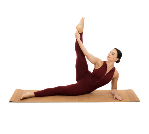 Килимок для йоги Пробковий каучуковий двошаровий Yoga mat Record 183x61мx0.4cм з принтом Марш Слонів коричневий